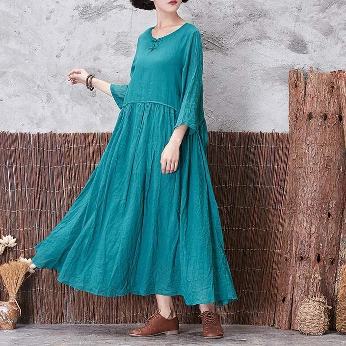 2017 green casual linen caftans oversize casual maxi dress Comfortable Ruffle Hem Maxi Dress