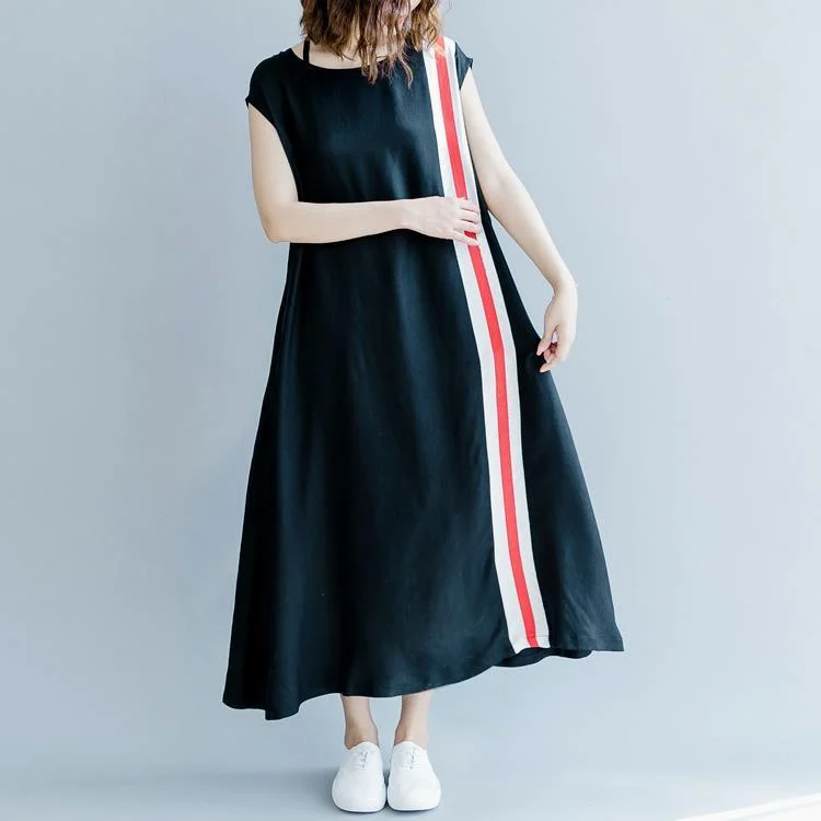 2018 black patchwork silk blended maxi dress plus size O neck baggy dresses traveling clothing women Sleeveless pockets maxi dresses Cozy Spaghetti Strap Maxi Dress