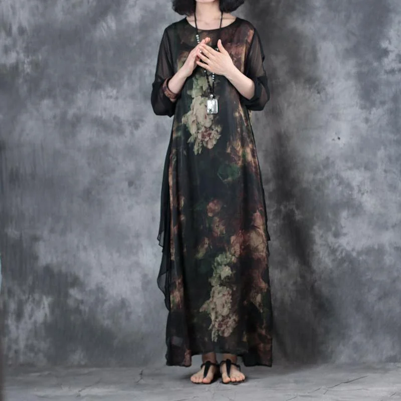 2018 black summer new chiffon prints dresses oversize aswmmetaic hem maxi dress Comfortable Cotton Maxi Dress