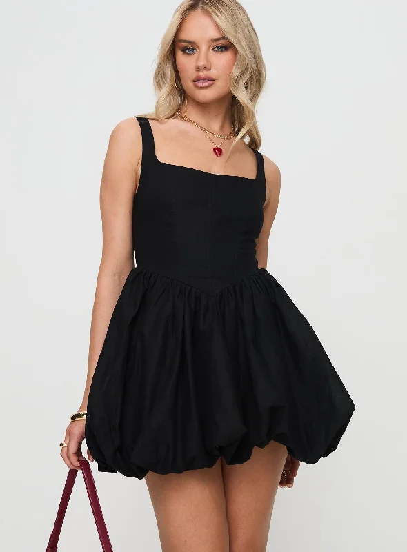 Alcott Bubble Hem Mini Dress Black Trendy Lace Mini Dress