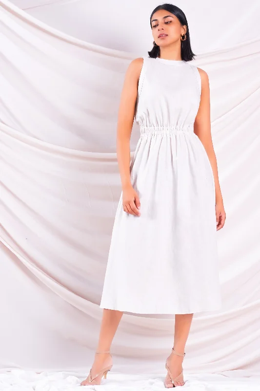 Aline Linen Midi Dress Elegant Maxi-Midi Hybrid Dress