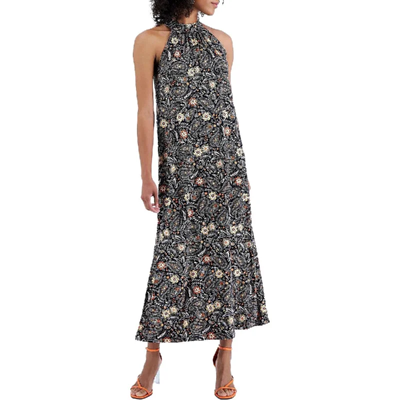 Bar III Womens Floral Paisley Print Maxi Dress Comfortable Pleated Maxi Dress