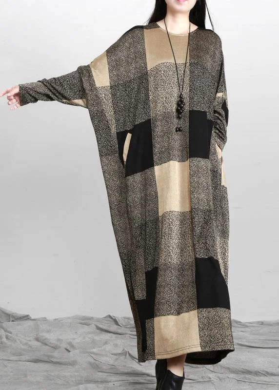 Beautiful Plaid Pockets Long sleeve Maxi Dresses Fall Cozy Longline Maxi Dress