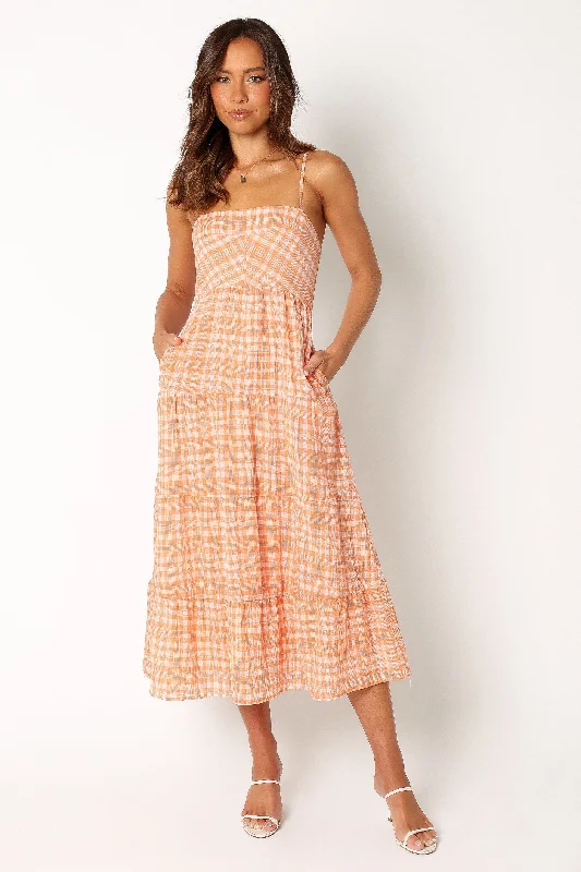 Bertie Midi Dress - Orange Elegant V-Neck Midi Dress