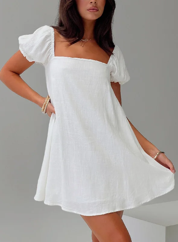 Beyond Linen Blend Mini Dress White Chic Pleated Mini Dress