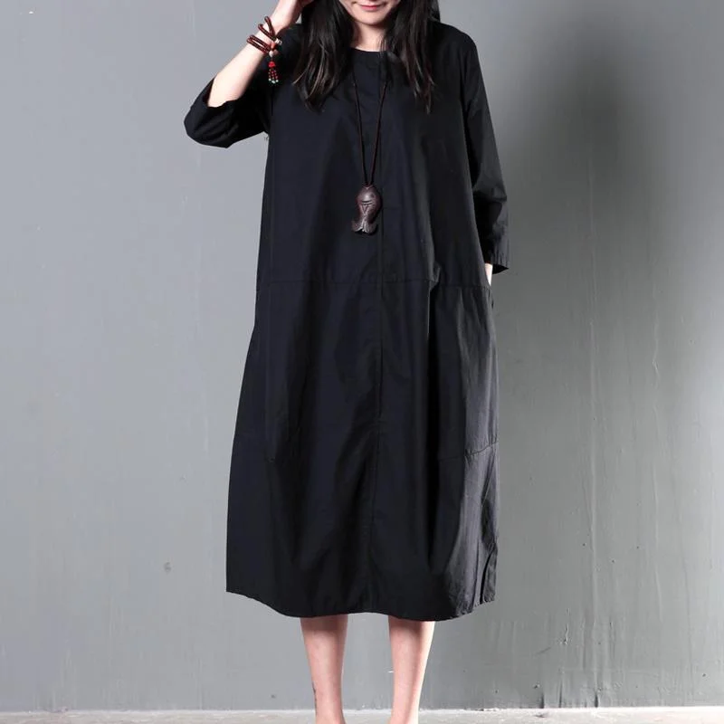 Black half sleeve long sundress oversize cotton caftan gown maxi dress summer clothing Elegant Maxi Dress with Slit