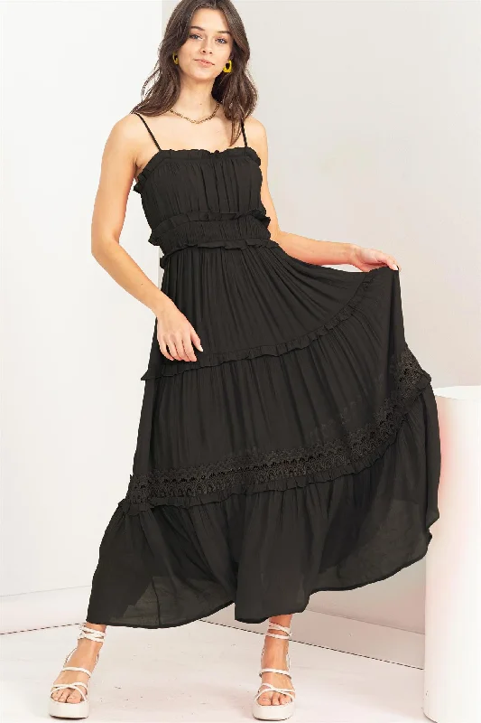 Black Ruffle Tiered Maxi Dress Cozy Ruffle Sleeve Maxi Dress