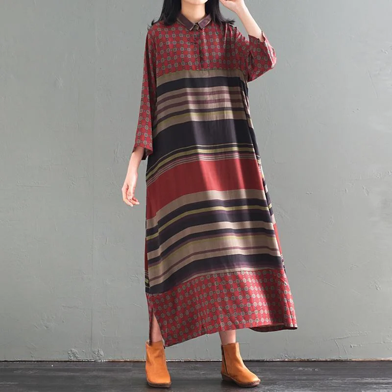 Bohemian silk quilting dresses Mom Loose Stripe Retro Maxi Dress Chic Summer Maxi Dress