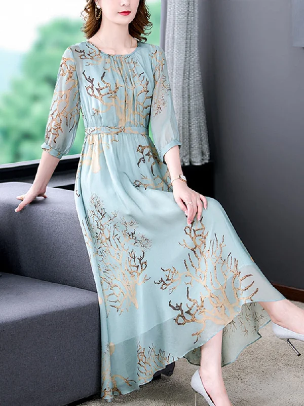 Boho Casual Elegant Silk Midi Dress Comfortable Wrap Midi Dress