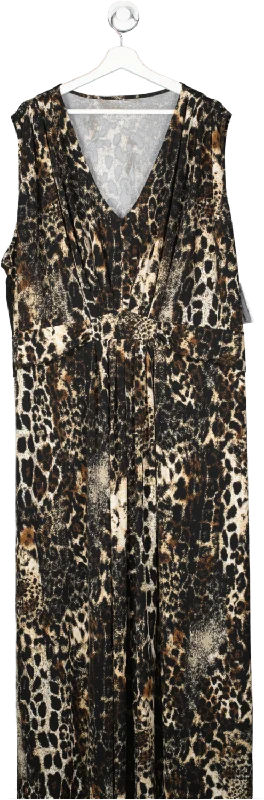 bonprix Brown Sleeveless Animal Print V Neck Maxi Dress UK XXXL Elegant Maxi Dress with Ruffles