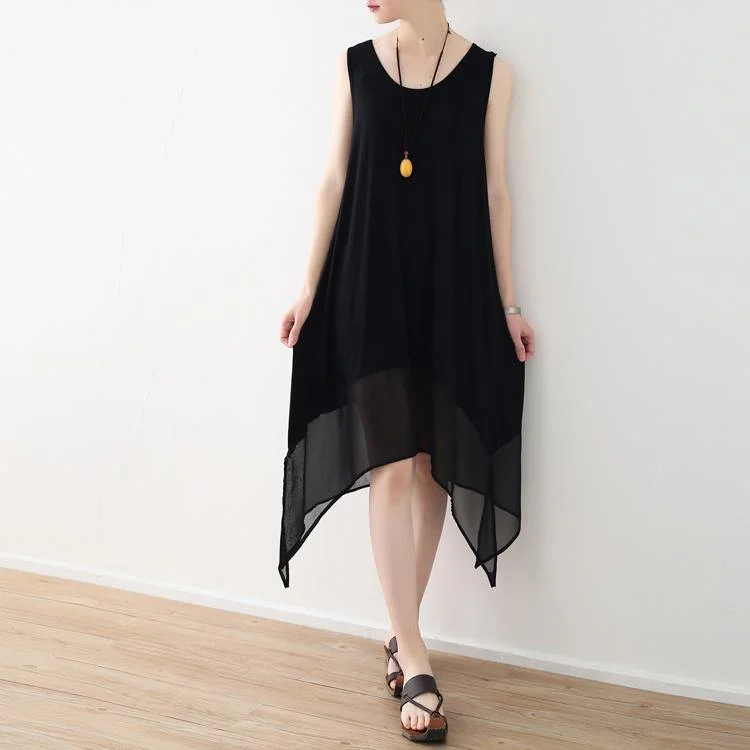 boutique black chiffon dresses plus size asymmetric chiffon maxi dress New sleeveless dresses Cozy Maxi Dress with Slit