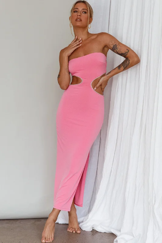 Bridget Cut-Out Midi Dress Barbie Pink Comfortable Knitwear Midi Dress