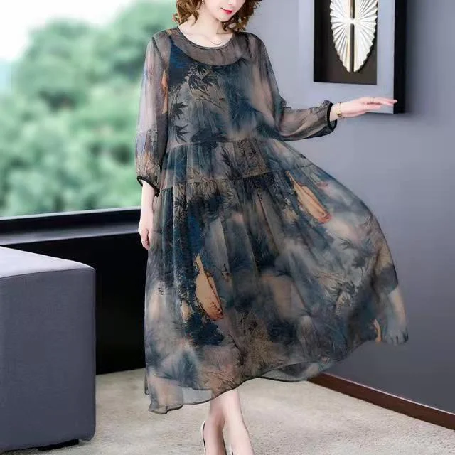 Brown Floral Maxi Dresses Plus Size Chiffon Dress Fashionable Chiffon Tiered Maxi Dress