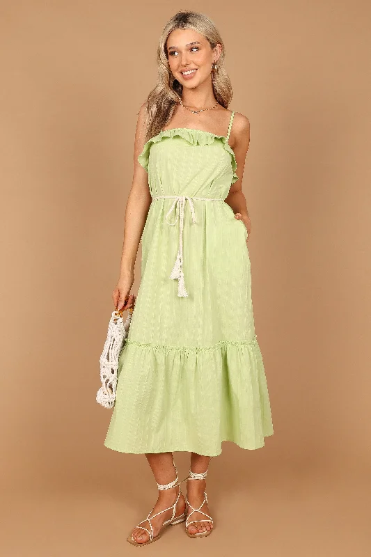 Capri Frilled Midi Dress - Lime Comfortable Fit-and-Flare Midi Dress