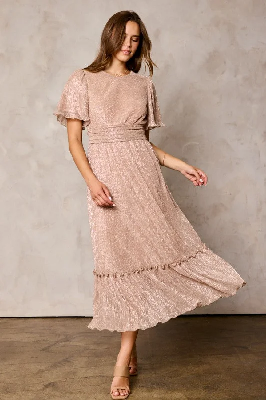 Champagne Crinkled Maxi Dress Cozy Knit Maxi Dress