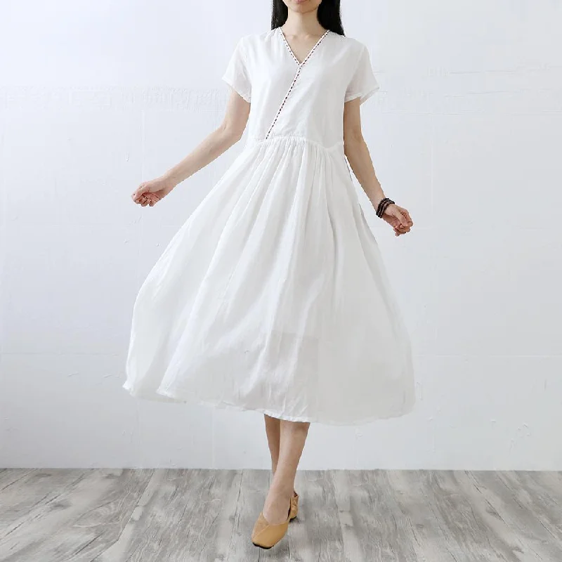 Chic v neck cotton dresses Photography white Maxi Dress summer Cozy Ribbed Maxi Dress