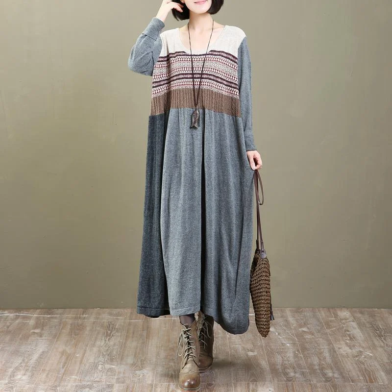 Chunky Gray Knit Maxi Dress Long Sweaters Plus Size Sweater Fine Long Gown Caftans Sweaters Classic Strapless Maxi Dress