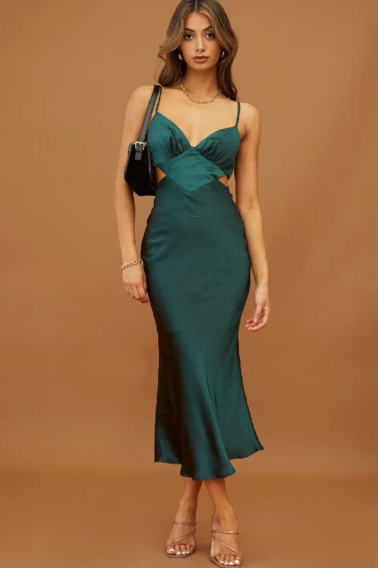 City Lights Cut-Out Waist Strappy Back Midi Dress Jade Fashionable One-Shoulder Midi Dress