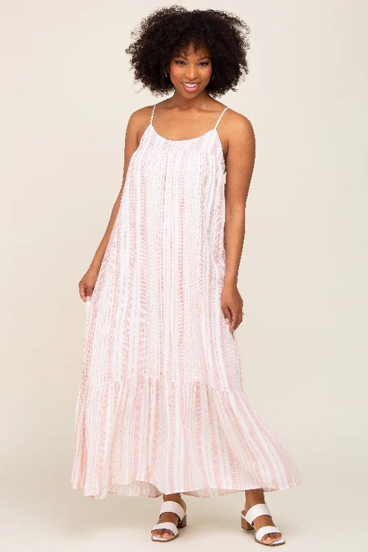 Coral Striped Sleeveless Maxi Dress Trendy Floral Print Maxi Dress