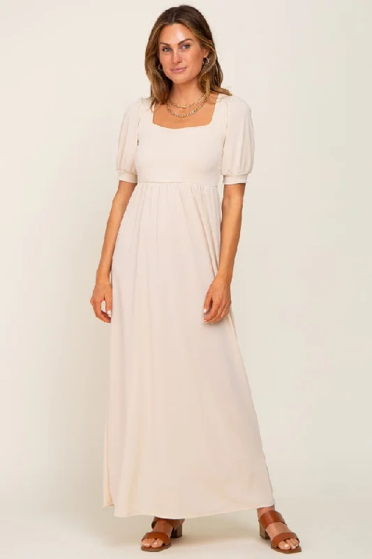 Cream Puff Sleeve Maxi Dress Fashionable Chiffon Tiered Maxi Dress