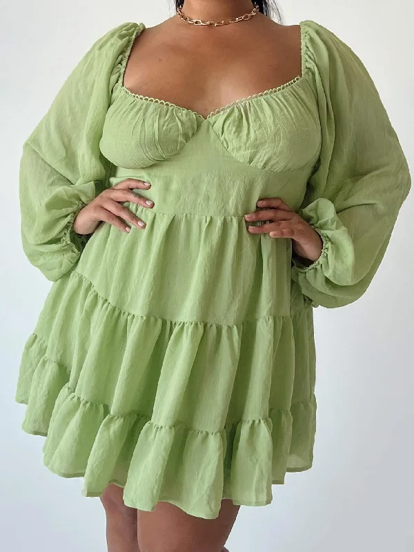 Danny Long Sleeve Mini Dress Green Curve Elegant Velvet Mini Dress