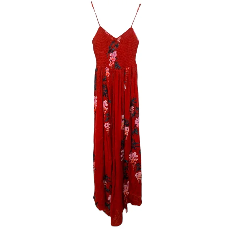 Beau Smocked Maxi Dress By Free People In Red Floral Print, Size: S Fashionable Chiffon Maxi Dress