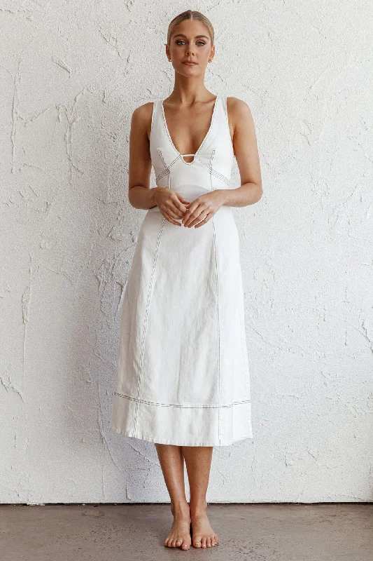 Elias Decorative Stitch Midi Dress White Cozy T-shirt Midi Dress