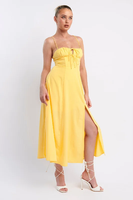 Euro Summer Split Hem Midi Dress Yellow Classic Black Midi Dress