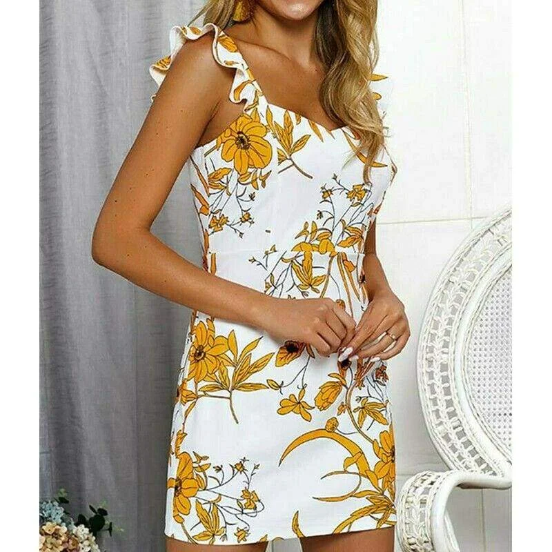 FashionSierra - Fashion Women Summer Boho Short Mini Dress Sexy Ladies Casual Bodycon Sleeveless Beach Dresses Sundress Fashionable Boho-Chic Mini Dress