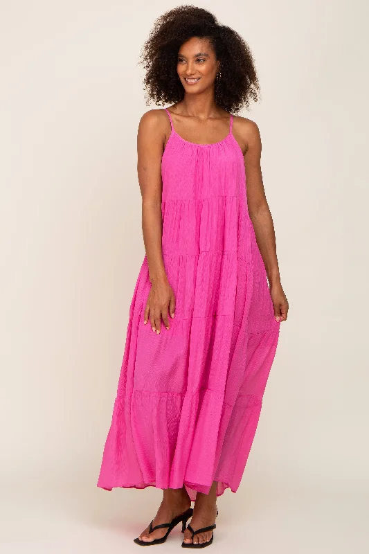 Fuchsia Tiered Maxi Dress Cozy Maxi Dress with Slit