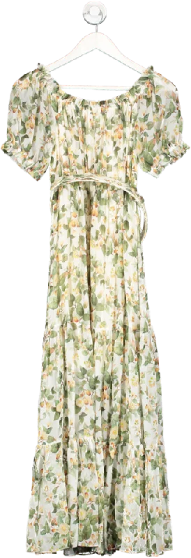 Goelia Green Silk Floral Print Maxi Dress UK S Fashionable Open-Back Maxi Dress