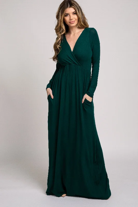 Green Long Sleeve Maxi Dress Elegant Floral Maxi Dress