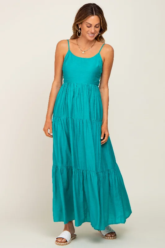 Green Tiered Maxi Dress Comfortable Ruffle Hem Maxi Dress