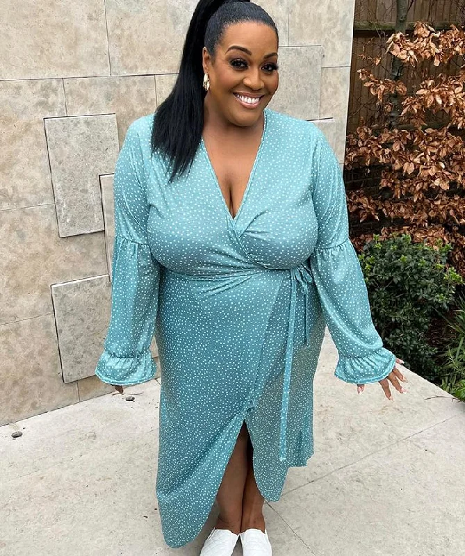 In The Style Green Alison Hammond Sage Polka Dot Print Long Sleeve Maxi Dress UK 28 Comfortable Long-Sleeve Maxi Dress