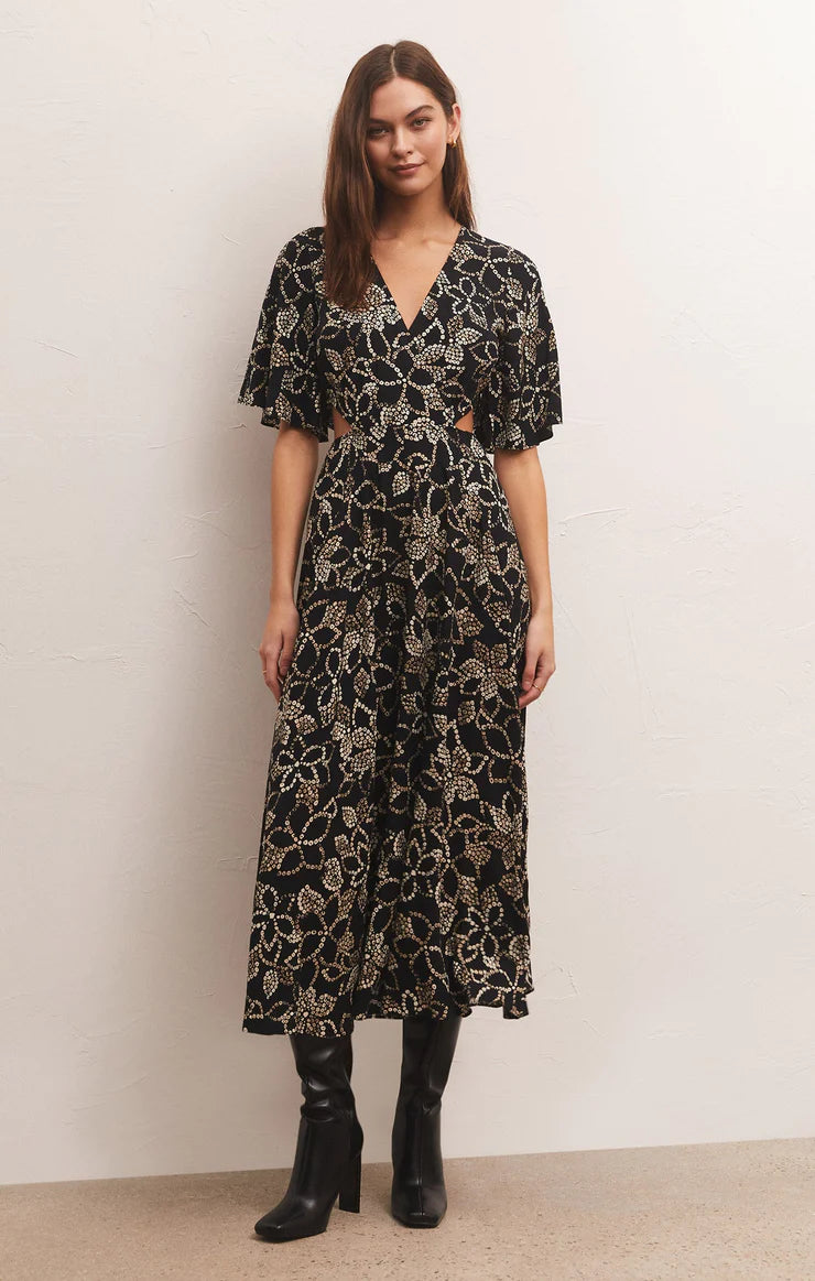 Iris Batik Floral Midi Dress | Batik Elegant Pleated Detail Midi Dress