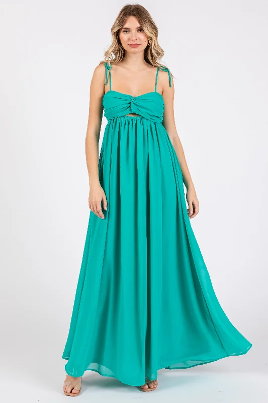 Jade Chiffon Sleeveless Cutout Front Maxi Dress Classic Solid Maxi Dress