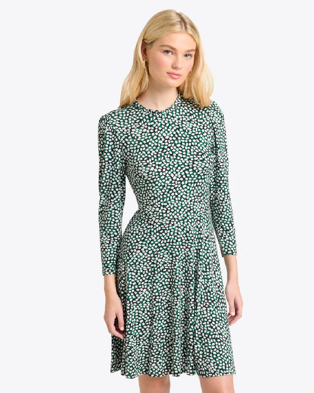 Julia Mini Dress in Green Square Dot Fashionable A-Line Mini Dress