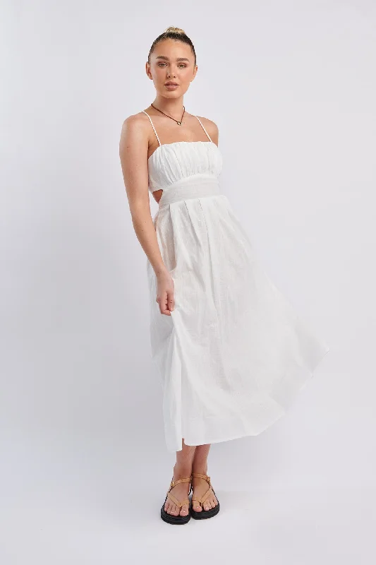 June Sun Tied Back Midi Dress White Elegant Faux Wrap Midi Dress