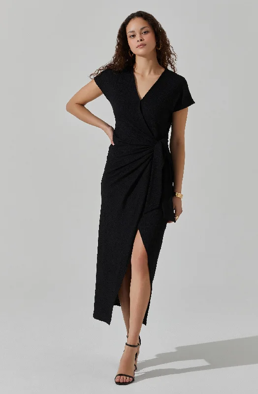 Knit Wrap Midi Dress Cozy Wide Strap Midi Dress