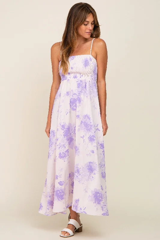 Lavender Floral Sleeveless Smocked Maxi Dress Classic Black Maxi Dress