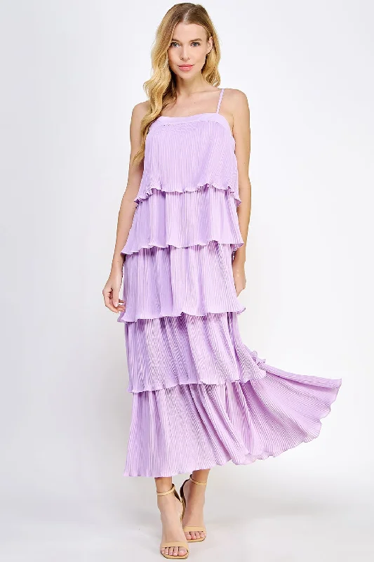 Lilac Pleated Tiered Maxi Dress Fashionable Printed Maxi Dress