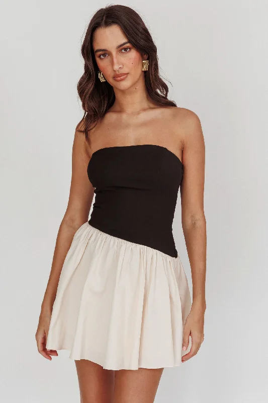 Marzipan Strapless Contrast Mini Dress Black Cream Trendy Camisole Mini Dress