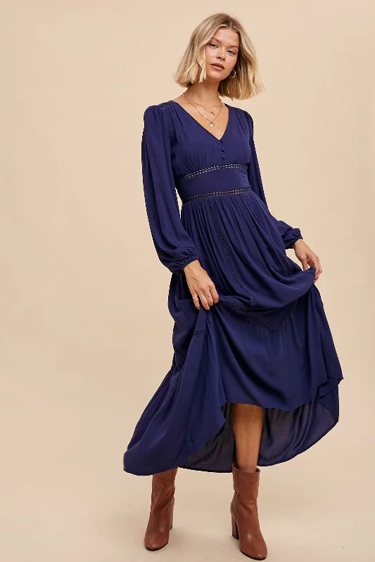 Midnight Lace Inset Maxi Dress Chic Button-Up Maxi Dress