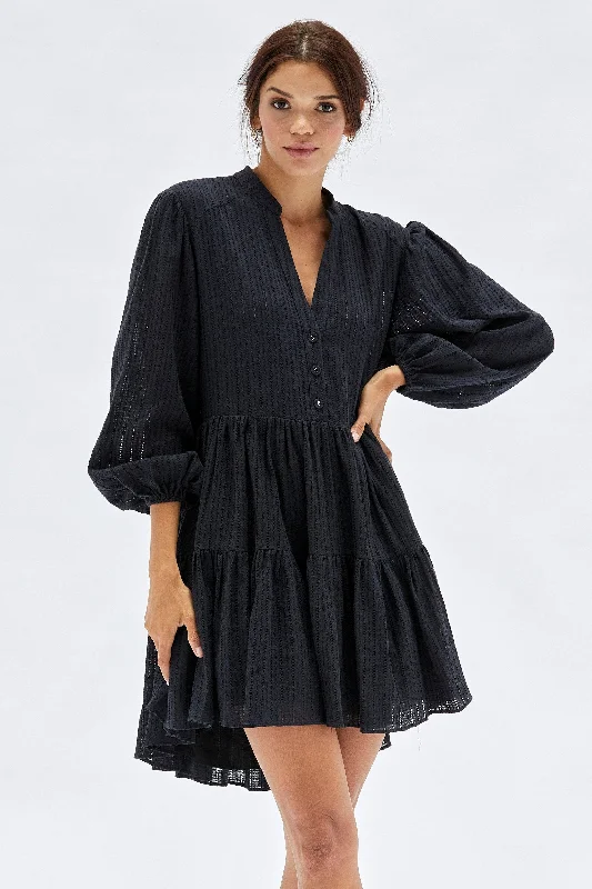 MINKPINK Womens Shadi Textured Mini Dress - Black Cozy Wraparound Mini Dress