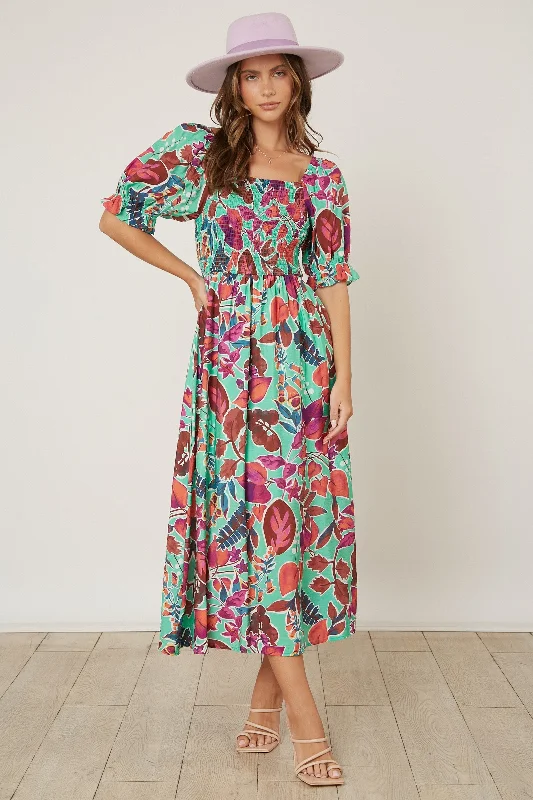 Mint Green Floral Puff Sleeve Maxi Dress Elegant Wraparound Maxi Dress