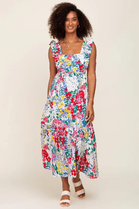 Multicolor Floral Ruffle Accent Maxi Dress Classic Tulle Maxi Dress