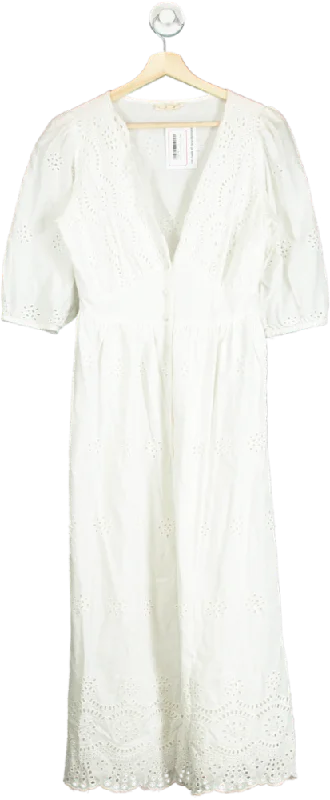 Next White Beachy Eyelet Maxi Dress UK 8 Elegant Maxi Dress with Drapes