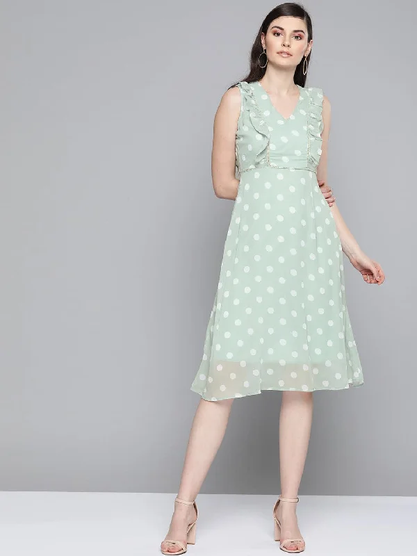 Olive Polka Dot Midi Dress Stylish Wraparound Midi Dress