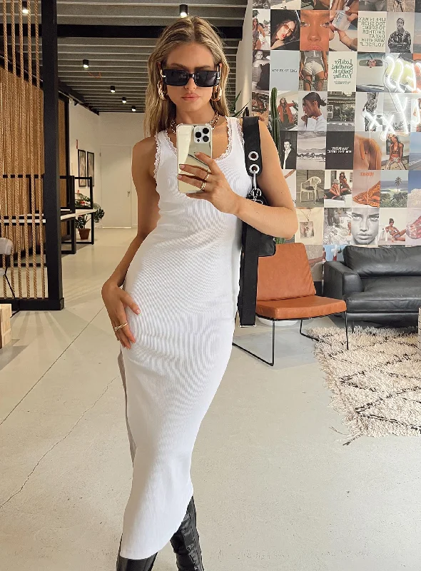 Ebony Midi Dress White Fashionable Pencil Midi Dress