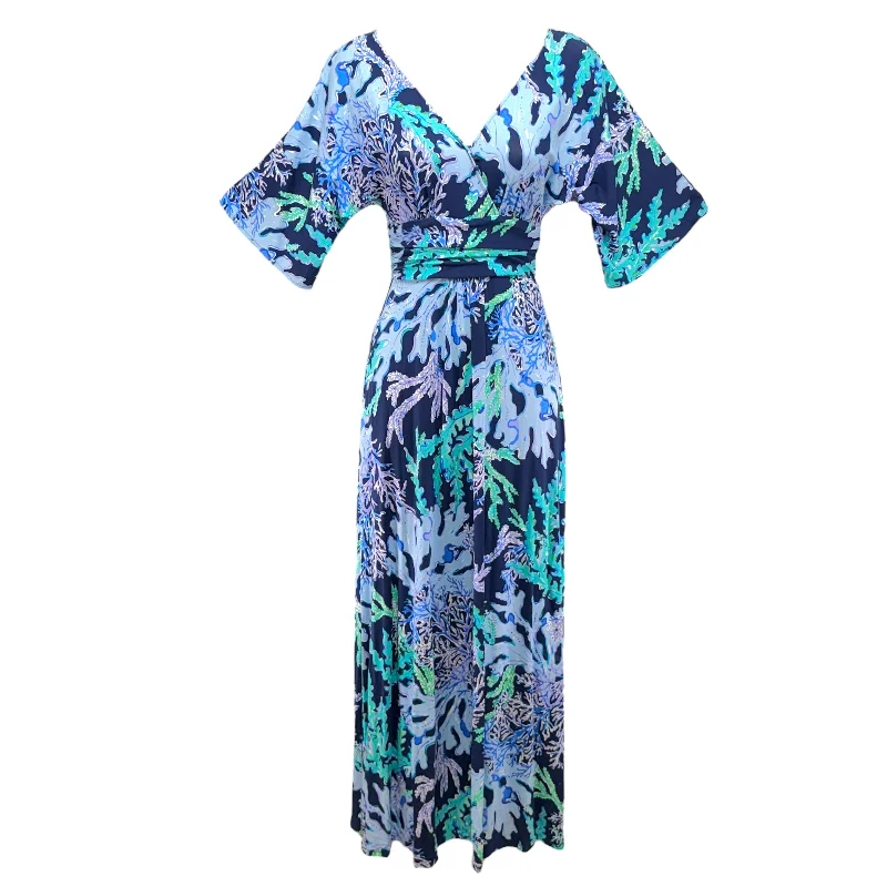 Parigi Maxi Dress Designer By Lilly Pulitzer In Deep Indigo Swish & Sway, Size: XXS Stylish Long Sleeve Maxi Dress